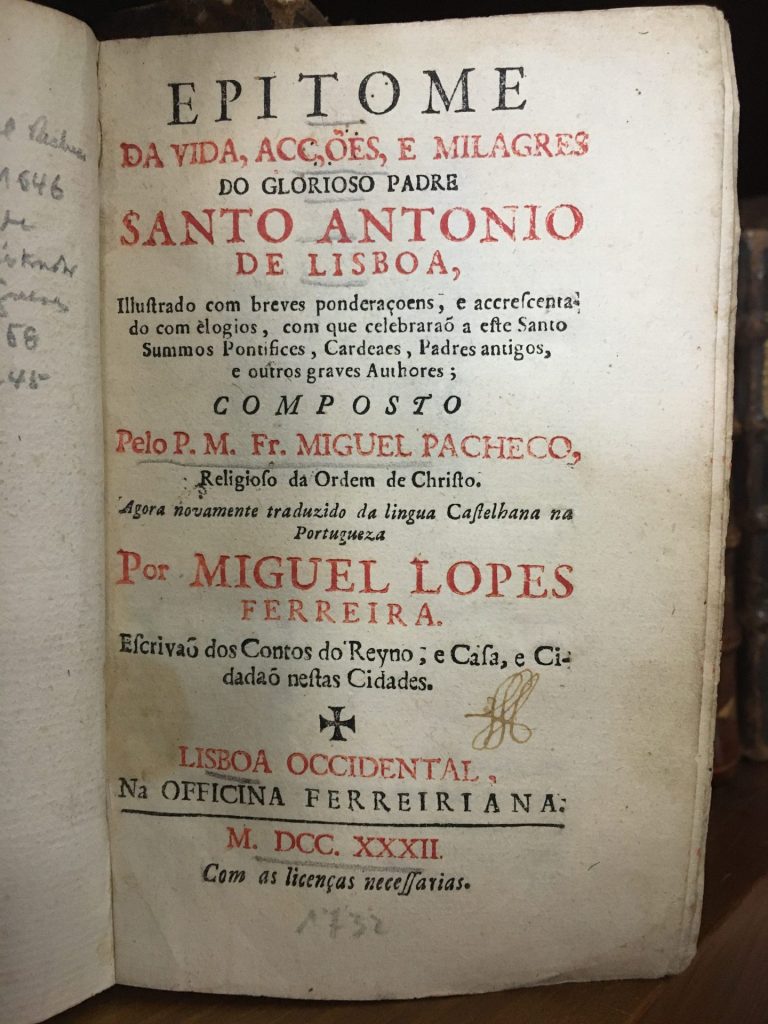 VENDIDO - Epitome Da Vida, Acções e Milagres do Glorioso Padre SANTO ANTONIO DE LISBOA
